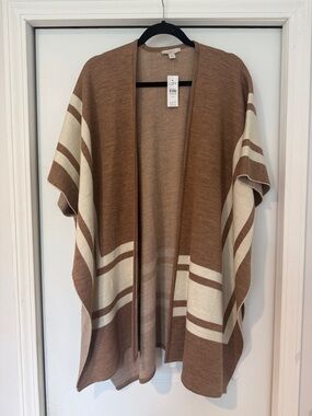 LOFT Brown and Cream Striped Open-Front Poncho